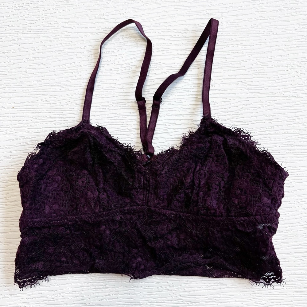 Aerie Dark Maroon Purple Lace Bralette XS